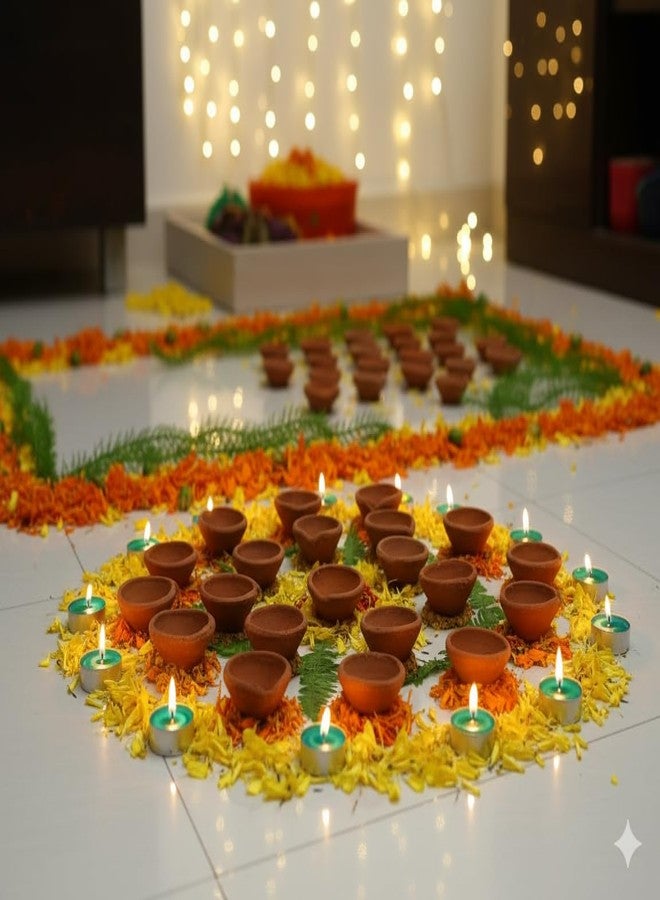 TrendBell Handmade Terracotta Set of 21 Clay Diya for Diwali/Navratri Decorations Oil Lamp Tea Light Holder | Indian Festival Diyas for Pooja & Diwali Decorations | TRBD12M-016 - Image 3
